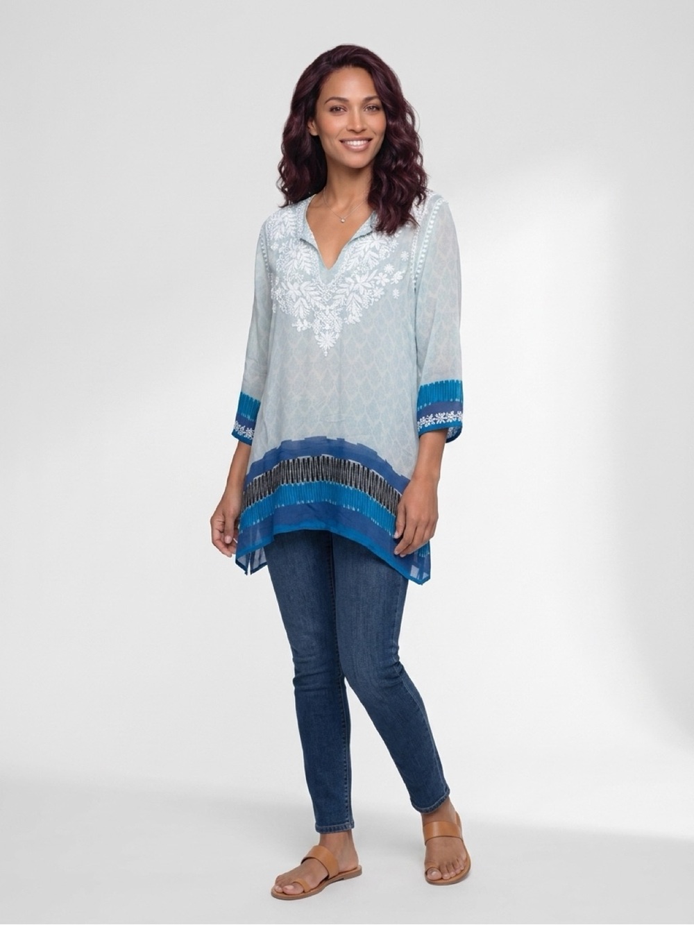 Amaya Textiles Allegra Aqua Silk Georgette Tunic